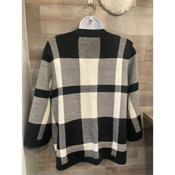 Designers originals L 3/4 sleeve 3 button front open bottom cardigan black white - Picture 3 of 8